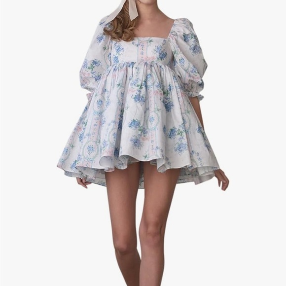 NWT Floral Print Puffy Sleeve Mini Dress, tag size Large (fits more like medium) - Picture 16 of 16